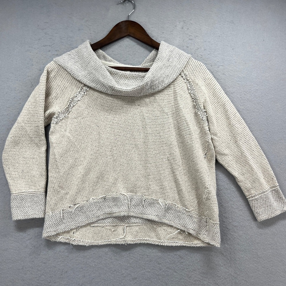 Lucky Brand Sweater Womens‎ S Cream Cowl Neck Raw Seam High Low Boho Pullover